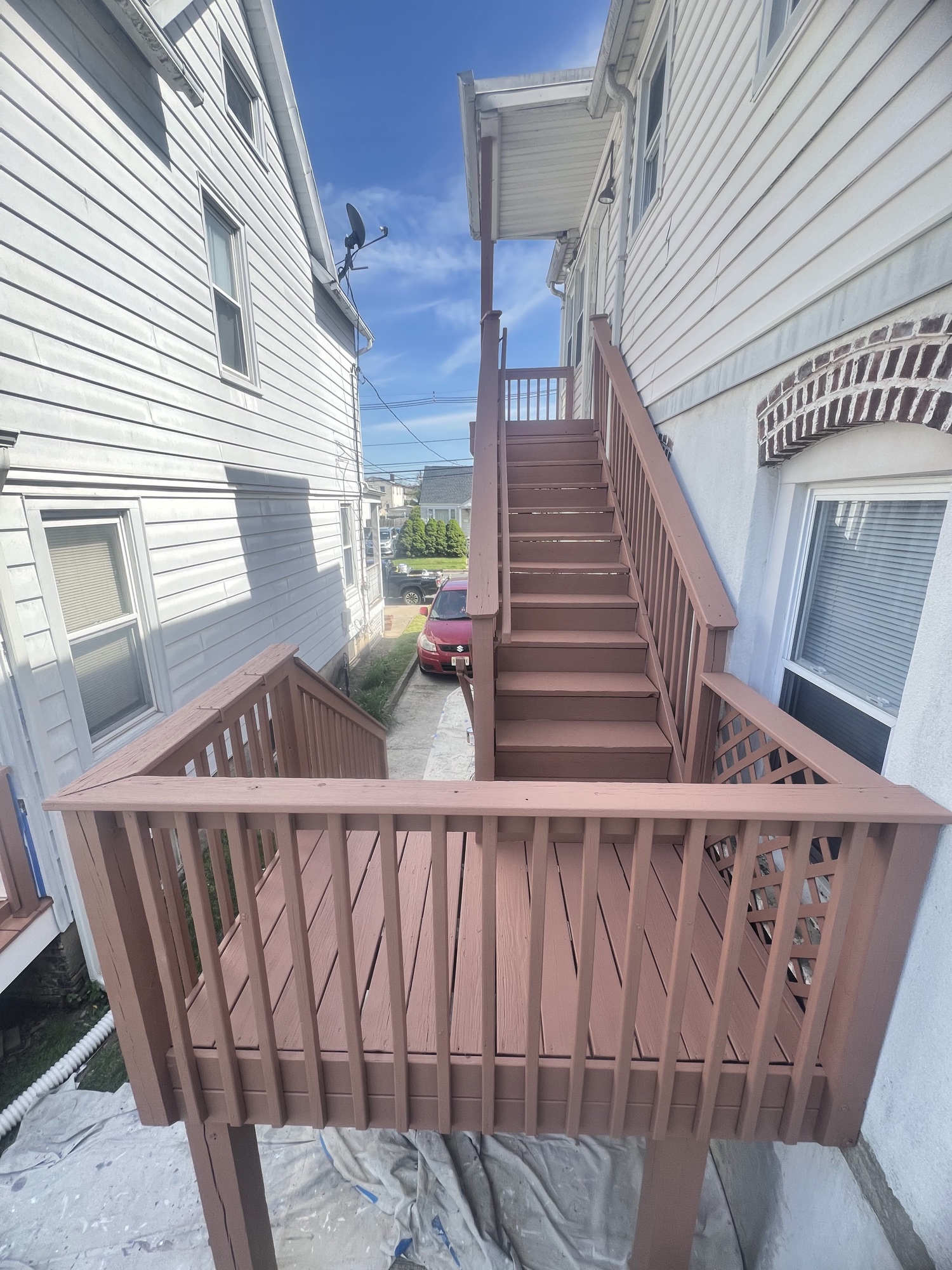 Stained deck stairs with rich brown finish