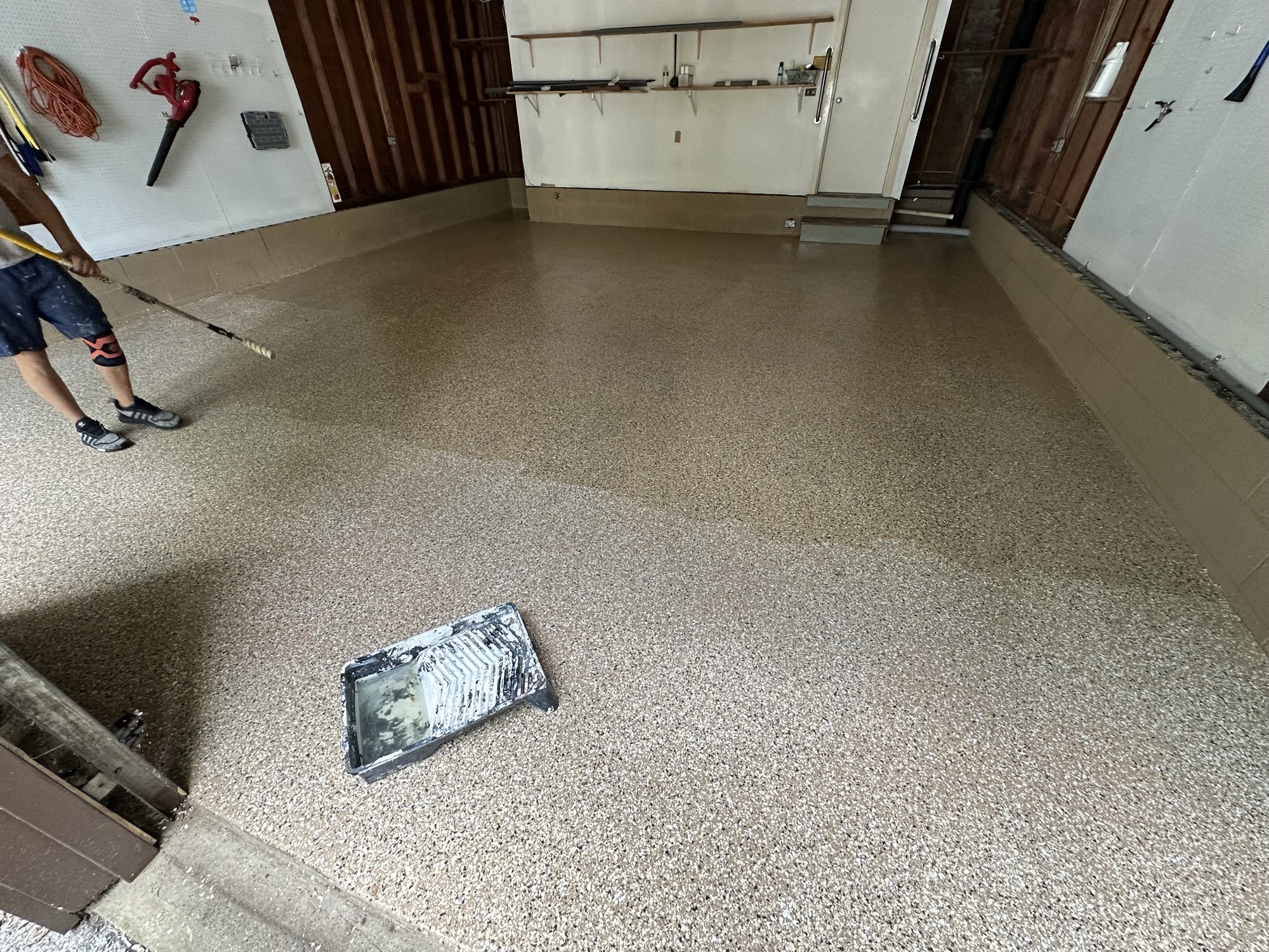 Garage epoxy floor with flake finish, wide shot