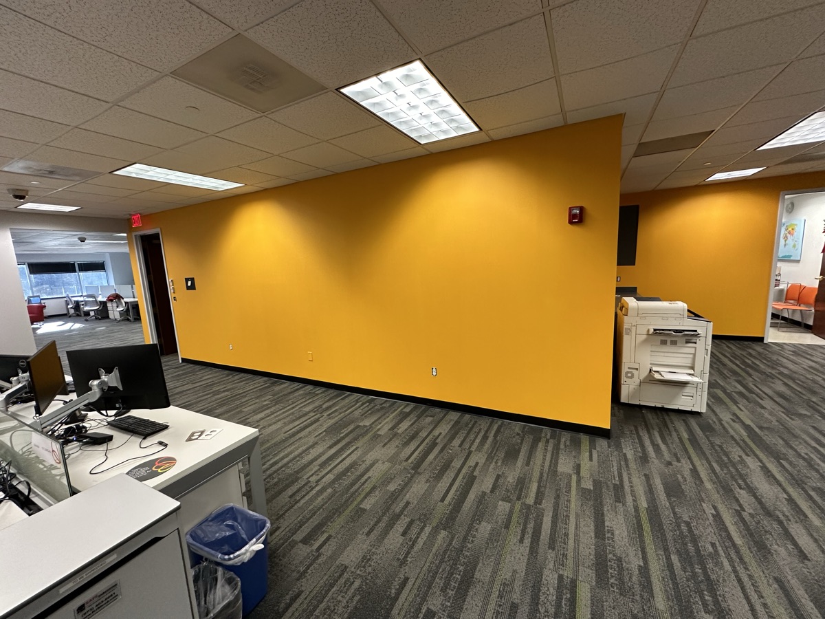 Corporate office bold yellow accent wall