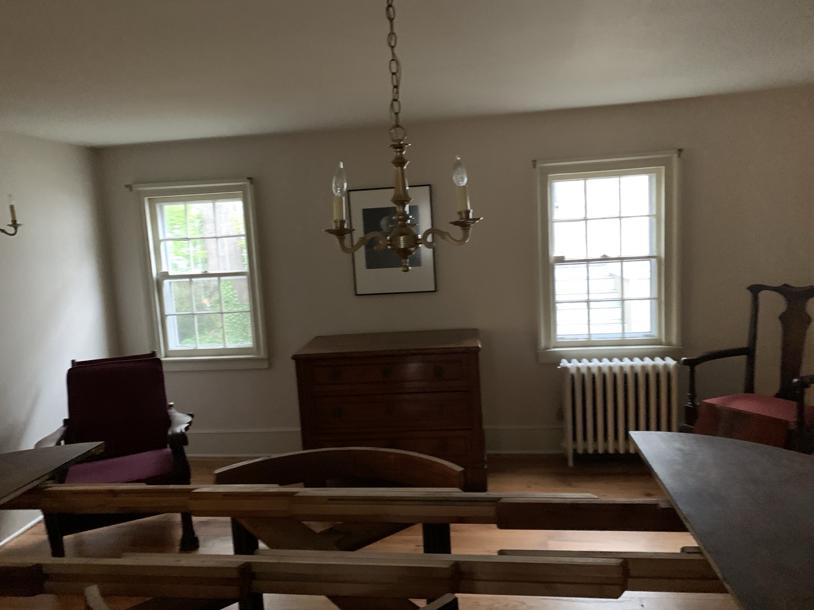 Historic building interior with restored walls and hardwood